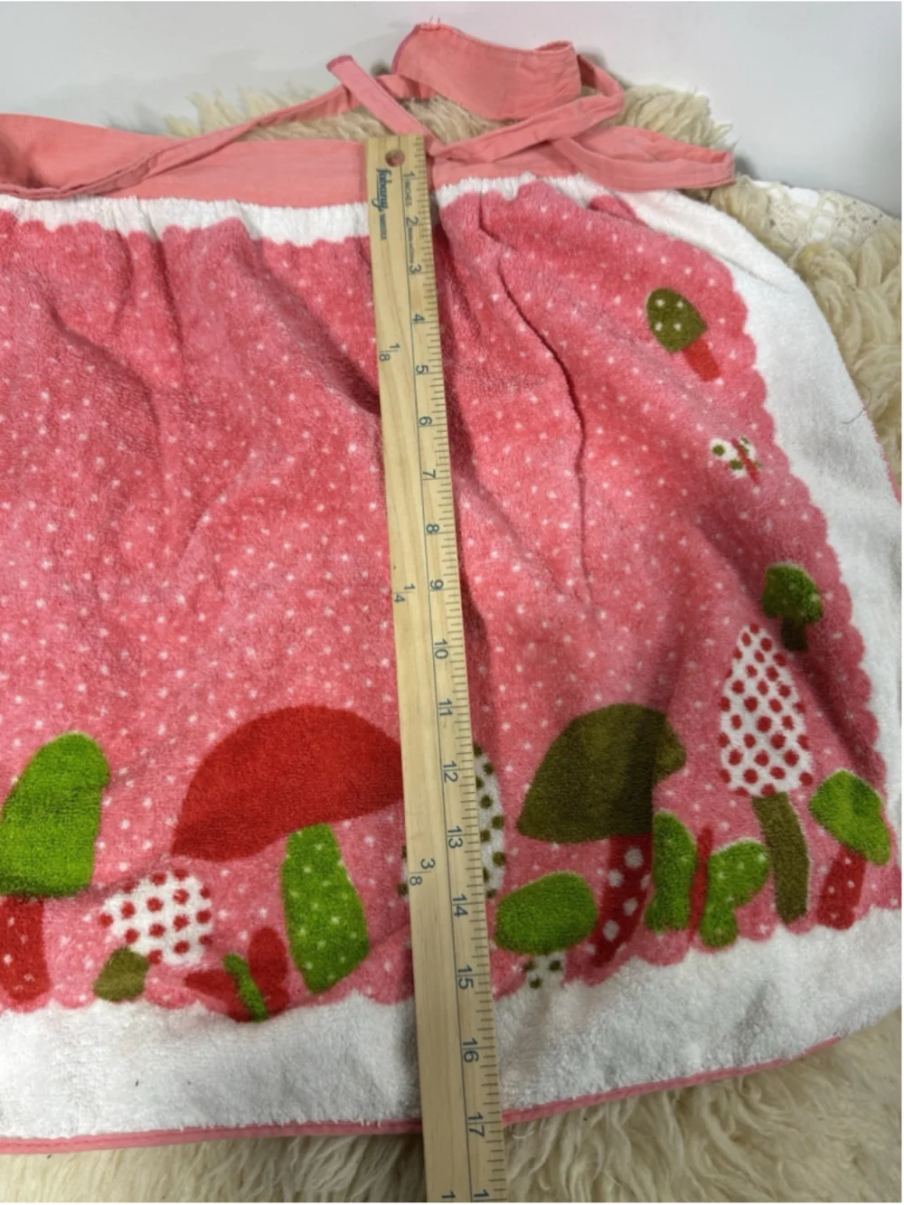 Vintage Pink Terry Cloth Mushroom Apron Forest Fancies Merry Mushroom Cottage